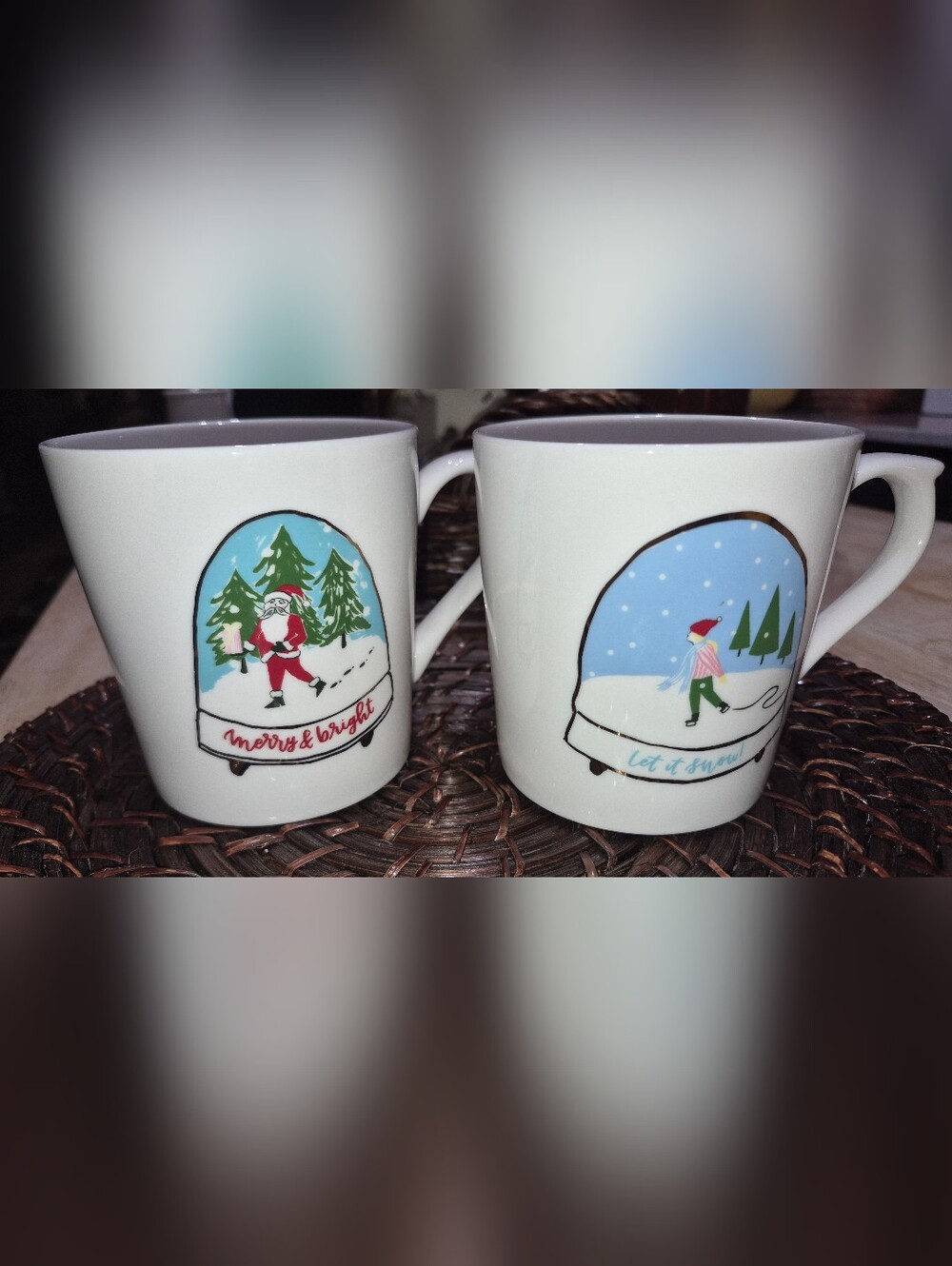 Opalhouse White Holiday Snow Globe Mugs (Set of 2), Like New